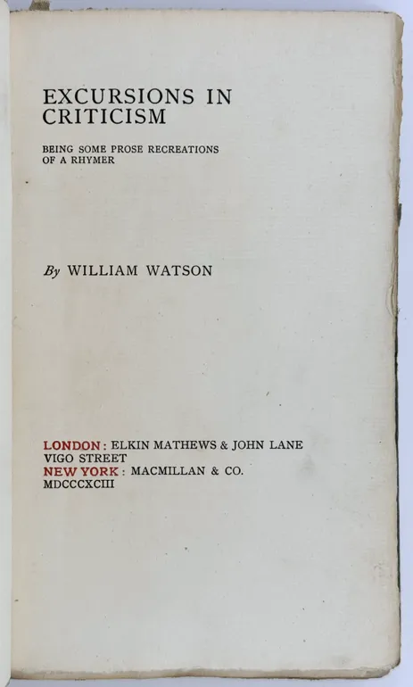 Excursions in Criticism: Some Recreations of a Rhymer.