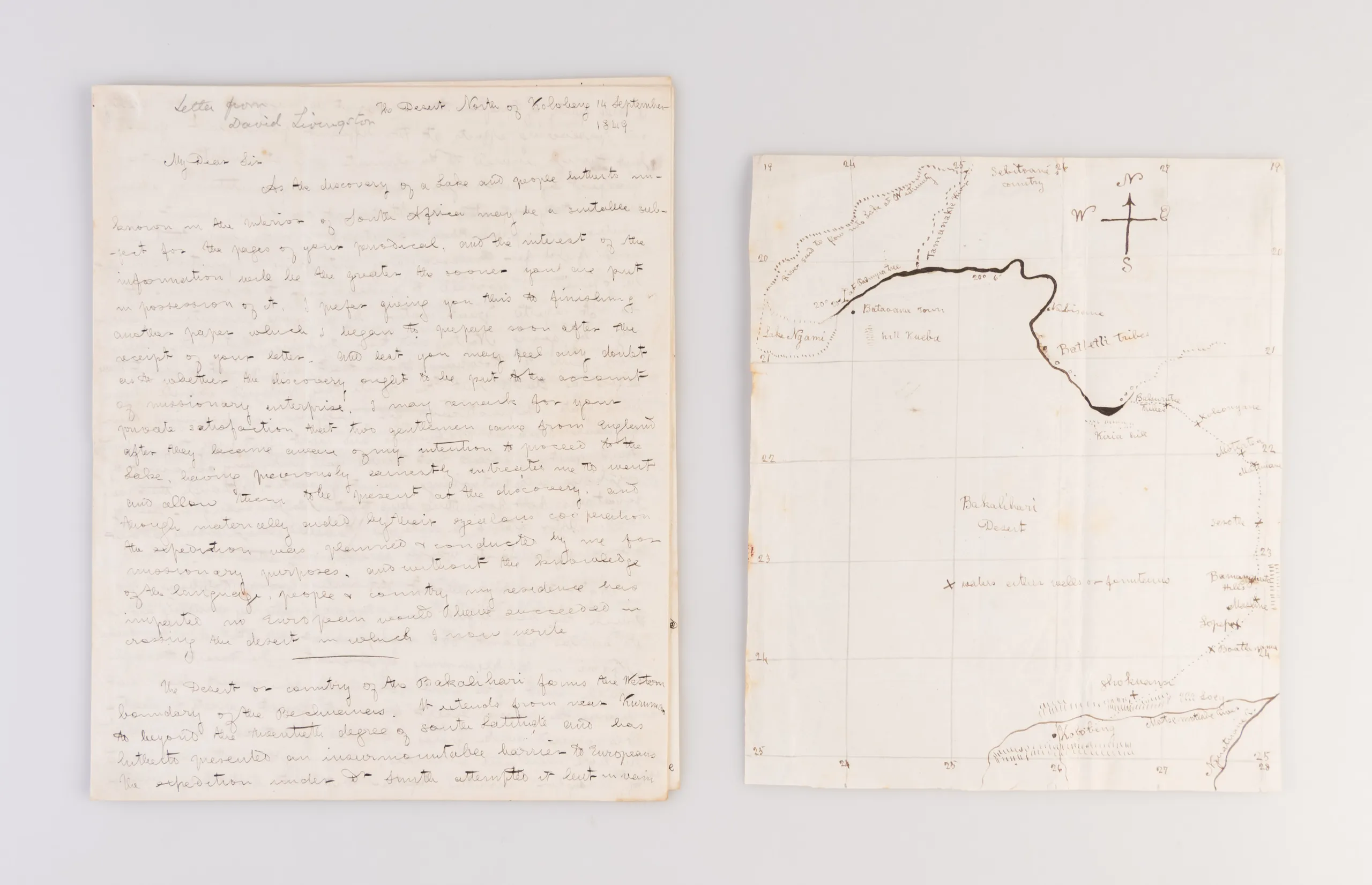 [An exceptionally long and detailed ALS to Isaac Taylor (1787-1865) the writer and inventor, relating his journey from Kolobeng, across the Kalahari Desert to Lake Ngami.]