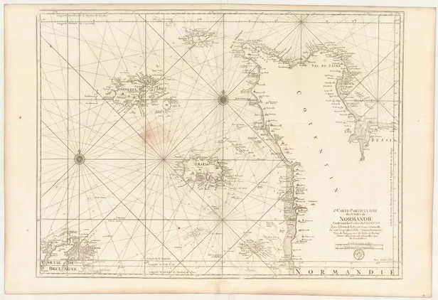 2me. Carte Particuliere des Costes de Normandie contenant des costes du Cotenin depuis la Pointe de la Percée jusqu'a Granville ou sont compris les Isles de Jerzey, Grenezey, Cers, & Aurigny, avec les Isles de Brehat ...