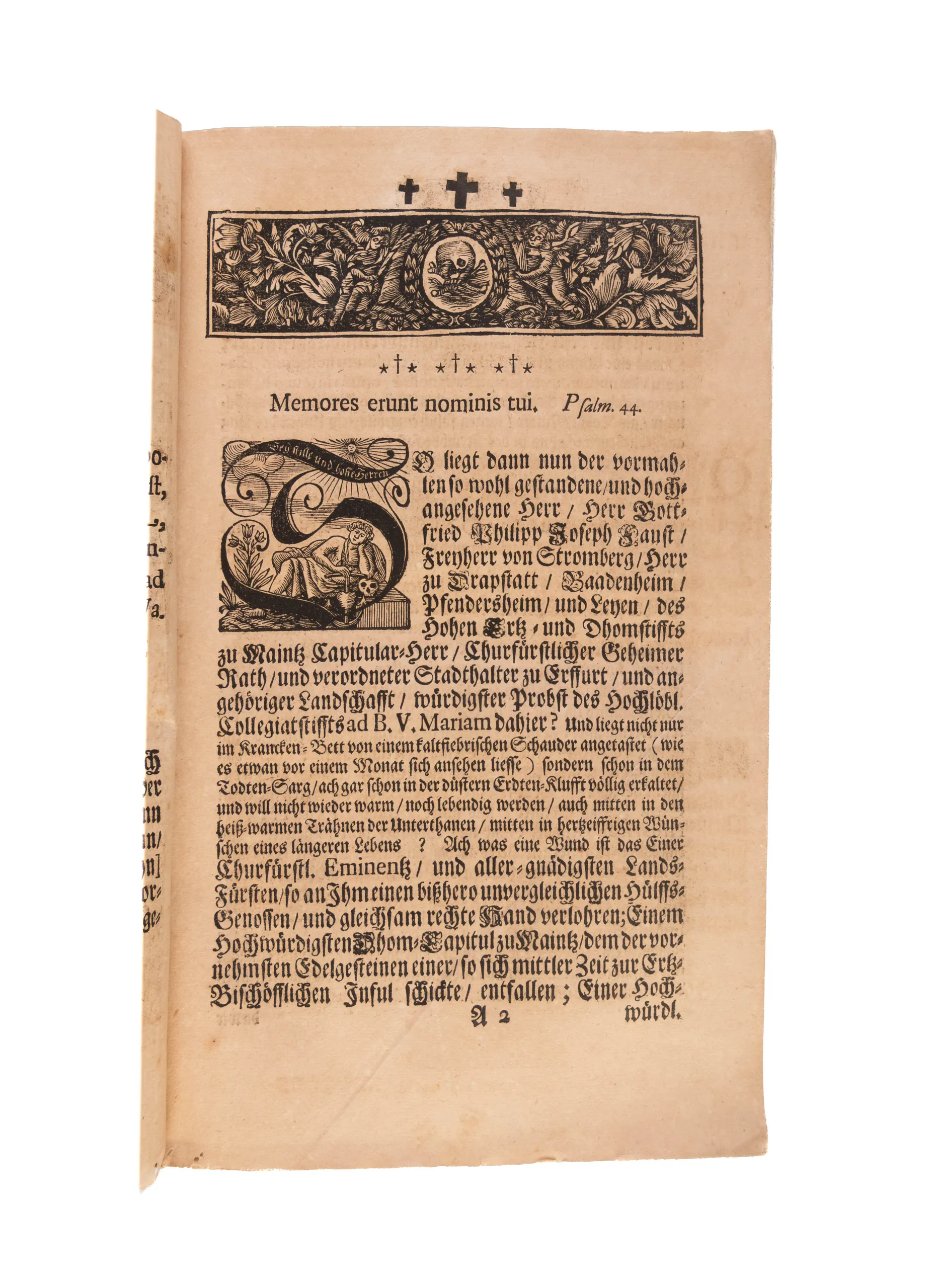 A fine Sammelband of 47 funeral orations, mostly of high ranking members of the clergy in Southern Germany, Emperors and local secular rulers.   
Würzburg etc., from 1694.