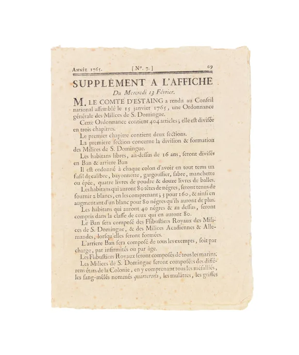 Supplement a l'Affice du Mercredi 13 Février, 1765 [caption title].