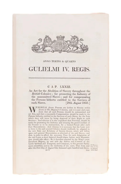 An Act for the Abolition of Slavery throughout the British Colonies;