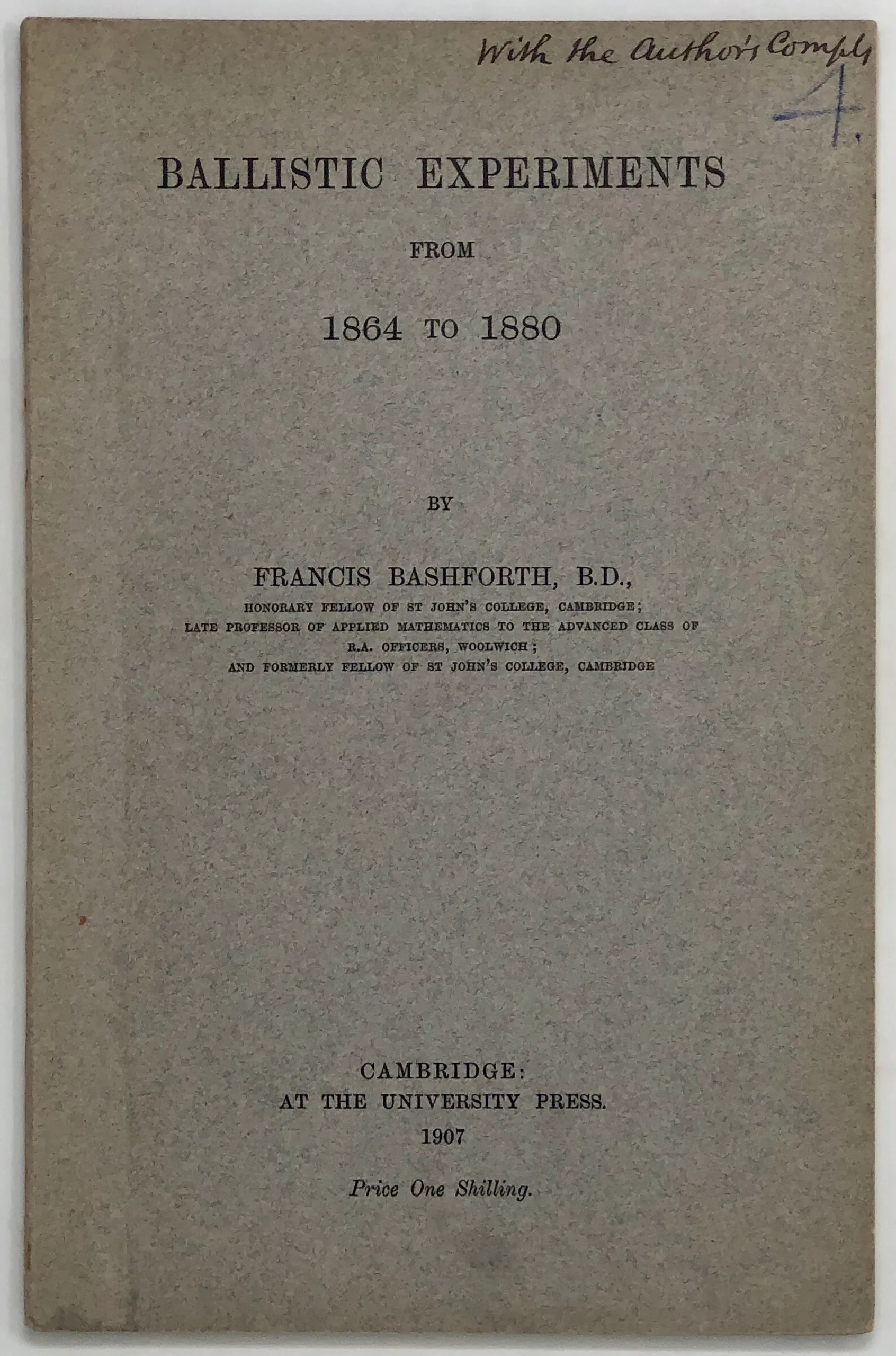 Ballistic Experiments from 1864 to 1880.