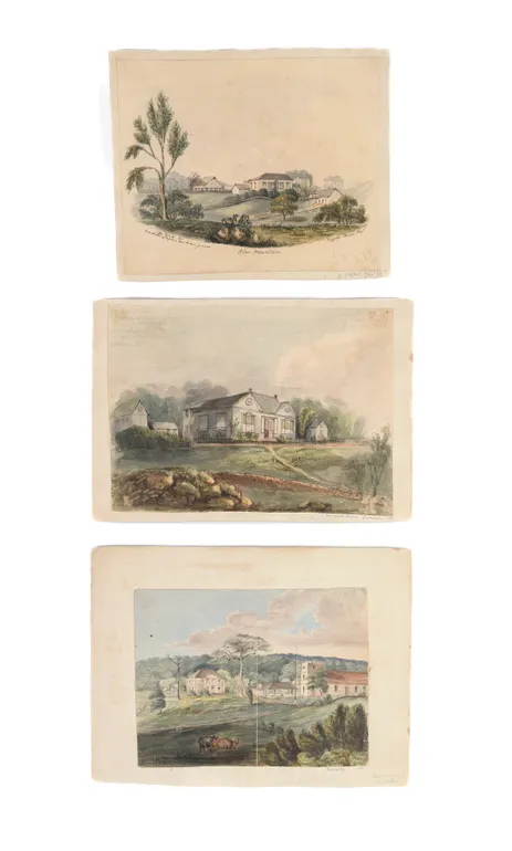 Three charming, naive, watercolours of the town of Mandeville, presumably by the wife of the Rector.