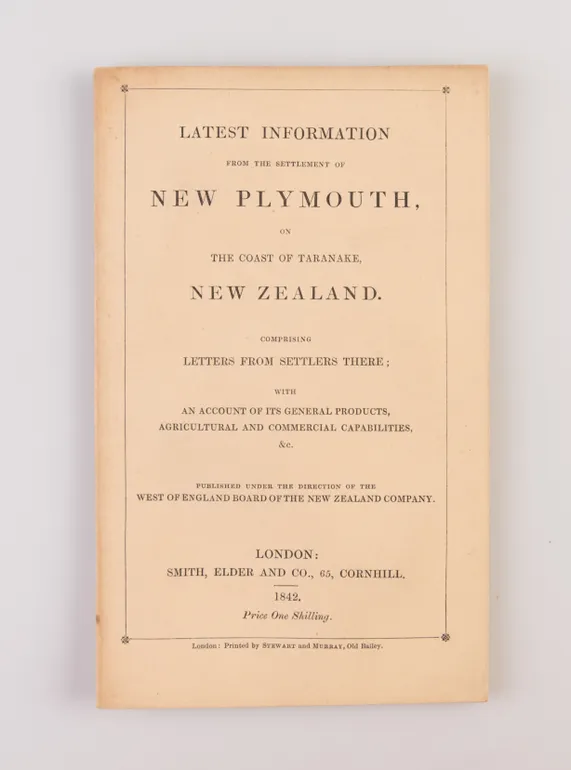 Latest Information from the Settlement of New Plymouth