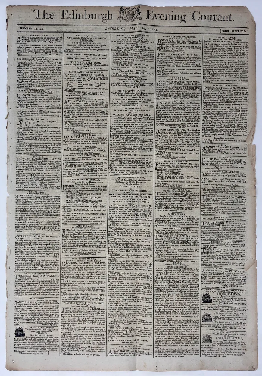 Sir Sidney Smith at Flushing - a Complete Issue of The Edinburgh Evening Courant for Saturday, May 26, 1804.