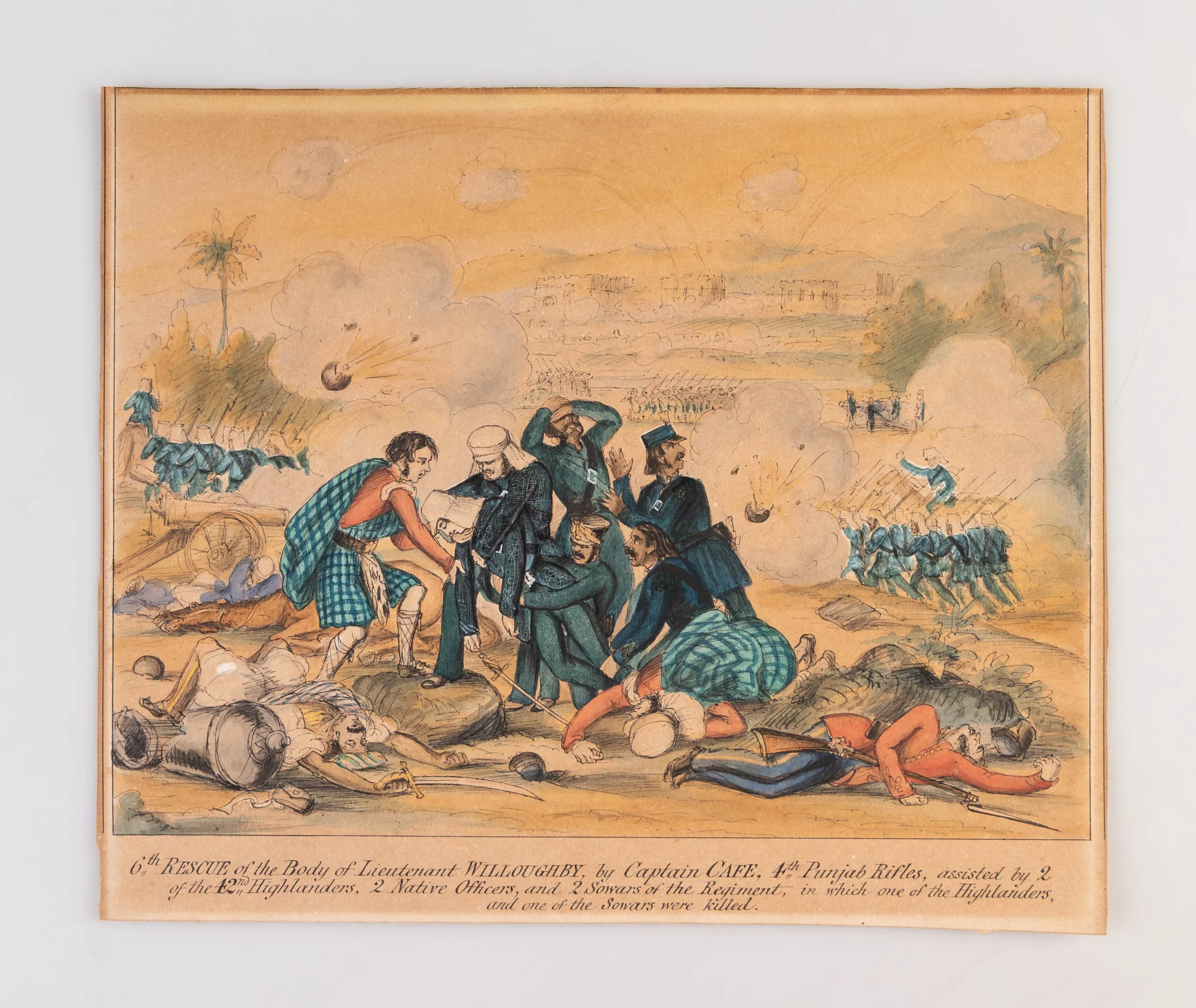 [Six] Scenes in the Life of Lieutenant Edward Cotsgrave Parr Willoughby, 4th Punjab Rifles, (killed during Indian Mutiny 1858). aged 23. 2nd Son of Major General Michael Franklin Willoughby, C.B. Inspector General of Military Stores for India.