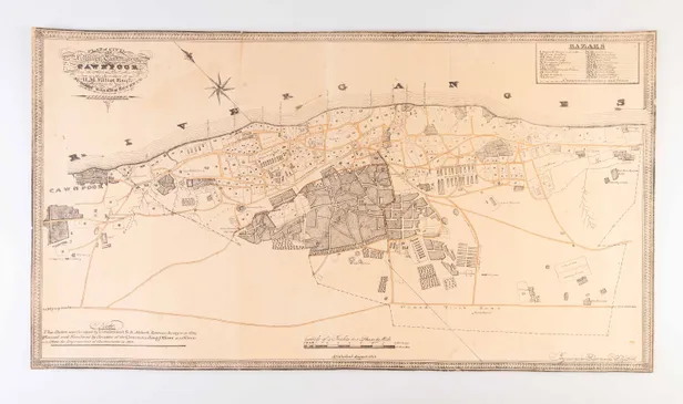 Plan of Civil and Military Cantonments of Cawnpoor Litho in the Supt of Reve. Survs. Office under the orders of H.M. Elliot Secretary to the Sudder Board of Revenue North Western Provinces in charge ...