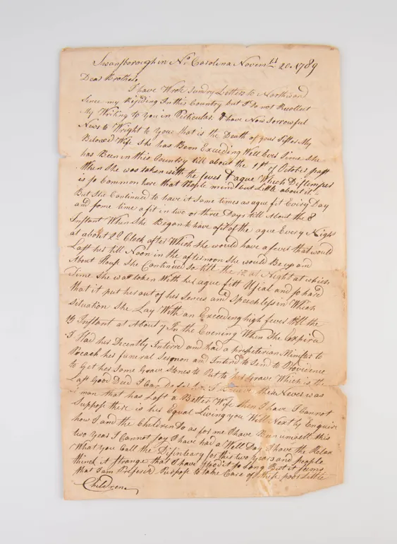[Letter by a Connecticut Man Who Settled in Coastal North Carolina in the 1780s.]