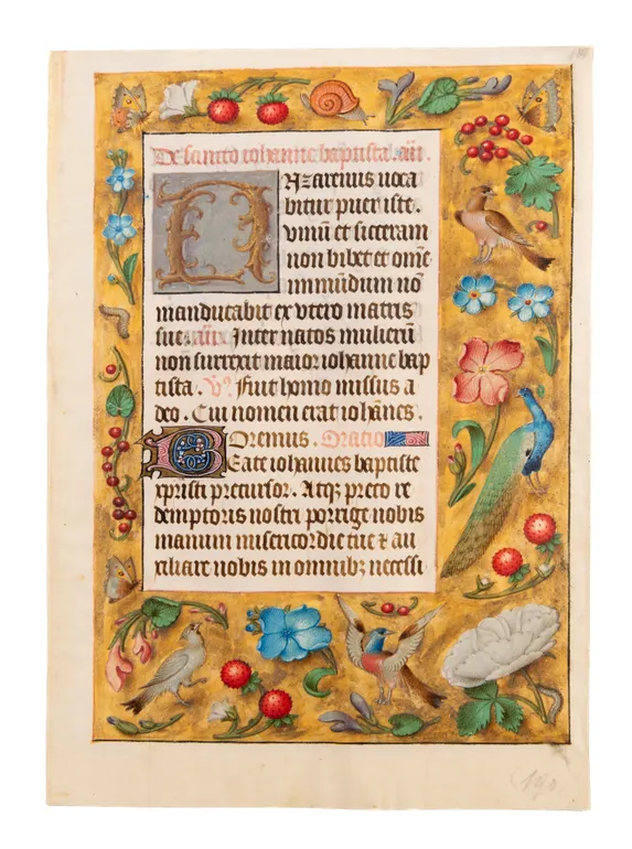 Leaf with scatter borders from a Book of hours, Use of Rome.