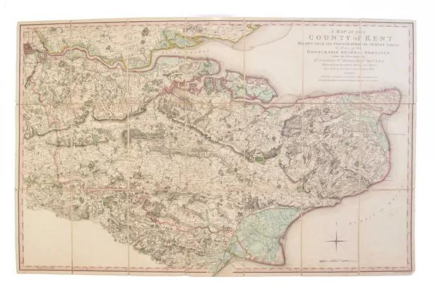 A Map of the County of Kent Drawn from the Topographical Survey taken, by Order of the Honourable Board of Ordnance, under the Direction of Lt. Colonel Wm. Mudge, Royl. Arty. F.R.S. Reduced from the large map in four Sheets, by a Scale of One Inch to two 