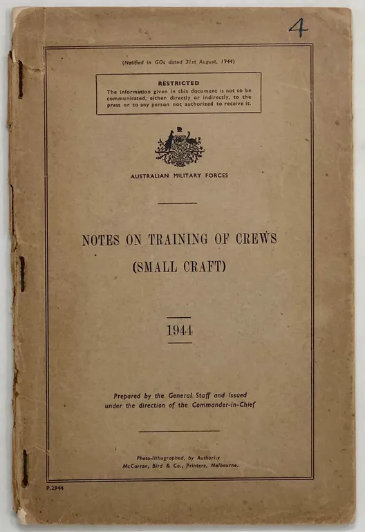 Notes on Training of Crews (Small Craft). 1944.