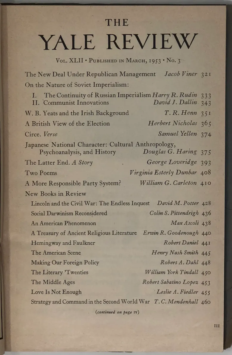 W.B. Yeats and the Irish Background. [in] The Yale Review. Volume XLII, No. 3.