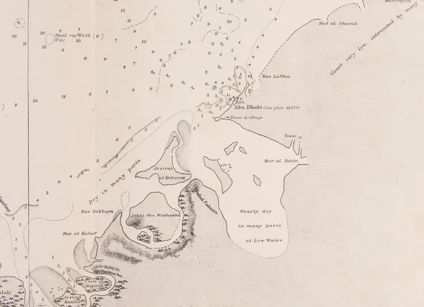 Persian Gulf. Umm al Qaiwain to Ras al Matbakh. From the latest information in the hydrographic department to 1934.