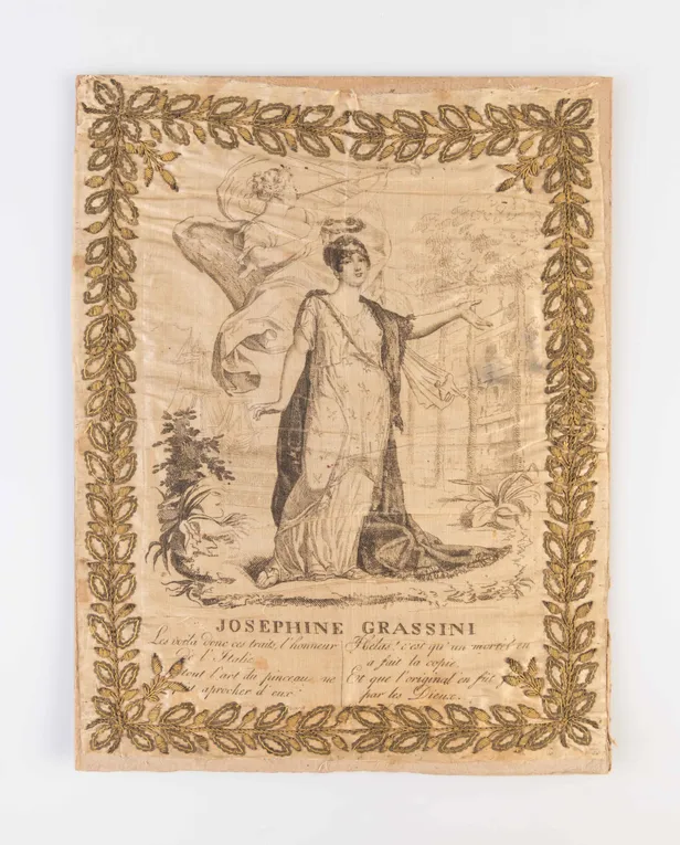 Engraved portrait of Josephine Grassini printed on silk.