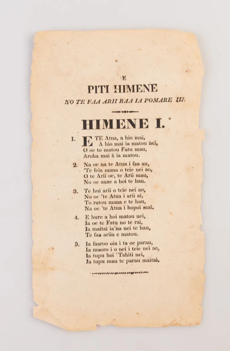 E Piti Himene no te faa Arii Raa Ia Pomare III … Himene I and Himene II [Two Songs for the King of Pomare III ... Song I and Song II].