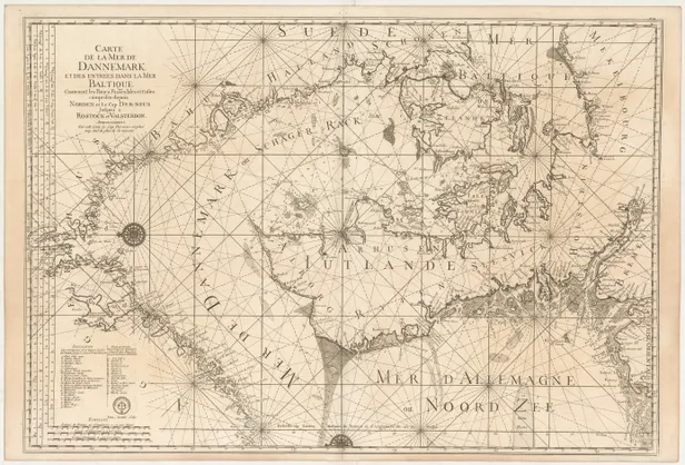 Carte de la Mer de Dannemark et des Entrées dans la Mer Baltique contenant les Bancs, Passes, Isles et Costes comprises depuis Norden et le Cap Der-Neus jusques a Rostock et Valsterborn ...