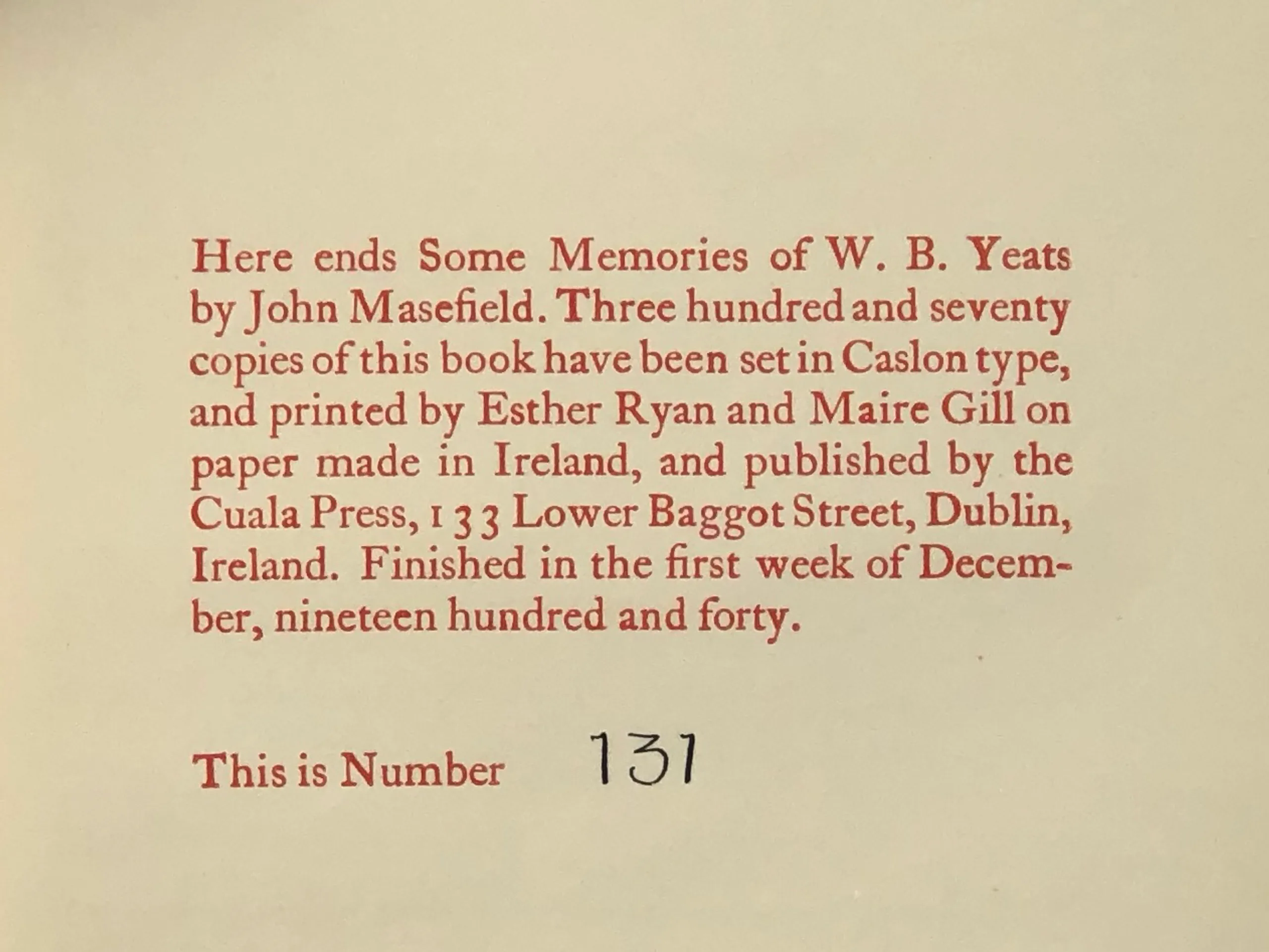 Some Memories of W.B. Yeats.