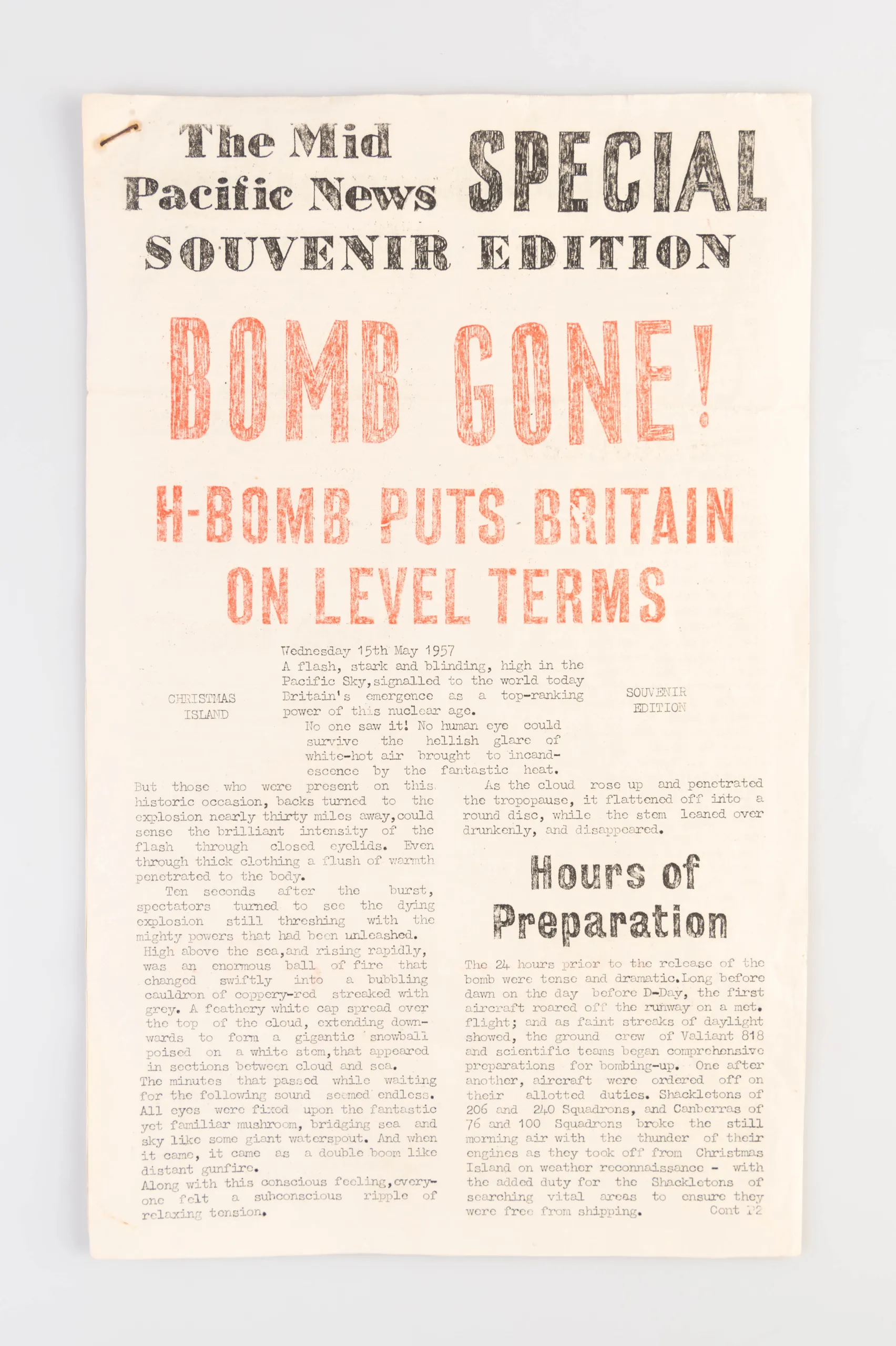 Special Souvenir Edition. Bomb Gone! H-Bomb Puts Britain on Level Terms.
