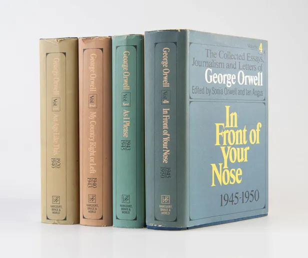 The Collected Essays, Journalism and Letters of George Orwell. Volume I: An Age Like This, 1920-1940; Volume II: My Country Right or Left, 1940-1943; Volume III: As I Please, 1943-1945; Volume IV: In Front of Your Nose, 1945-1950.
