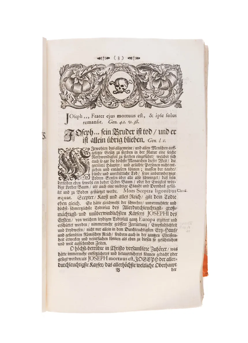 A fine Sammelband of 47 funeral orations, mostly of high ranking members of the clergy in Southern Germany, Emperors and local secular rulers.   
Würzburg etc., from 1694.