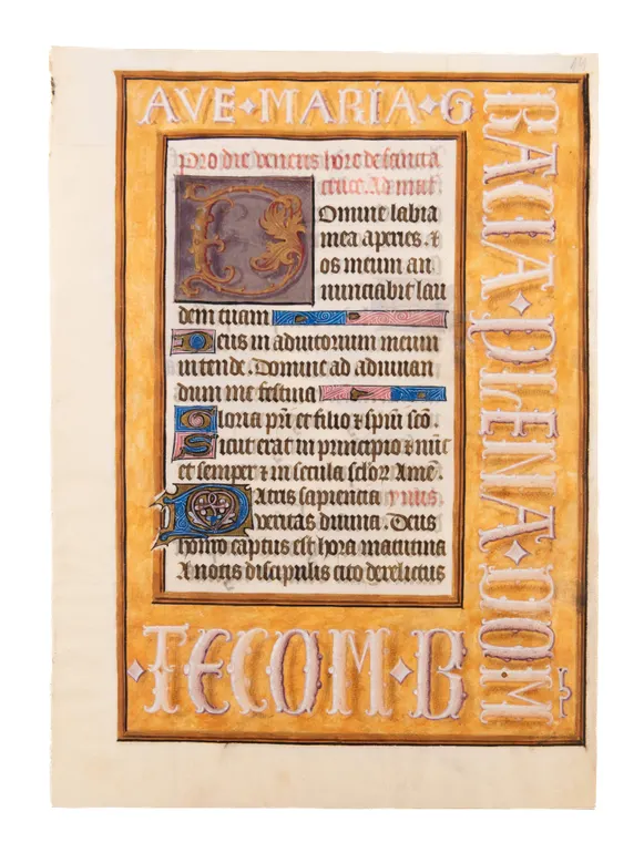 Leaf with textual 'Ave Maria' border from a Book of Hours, Use of Rome.