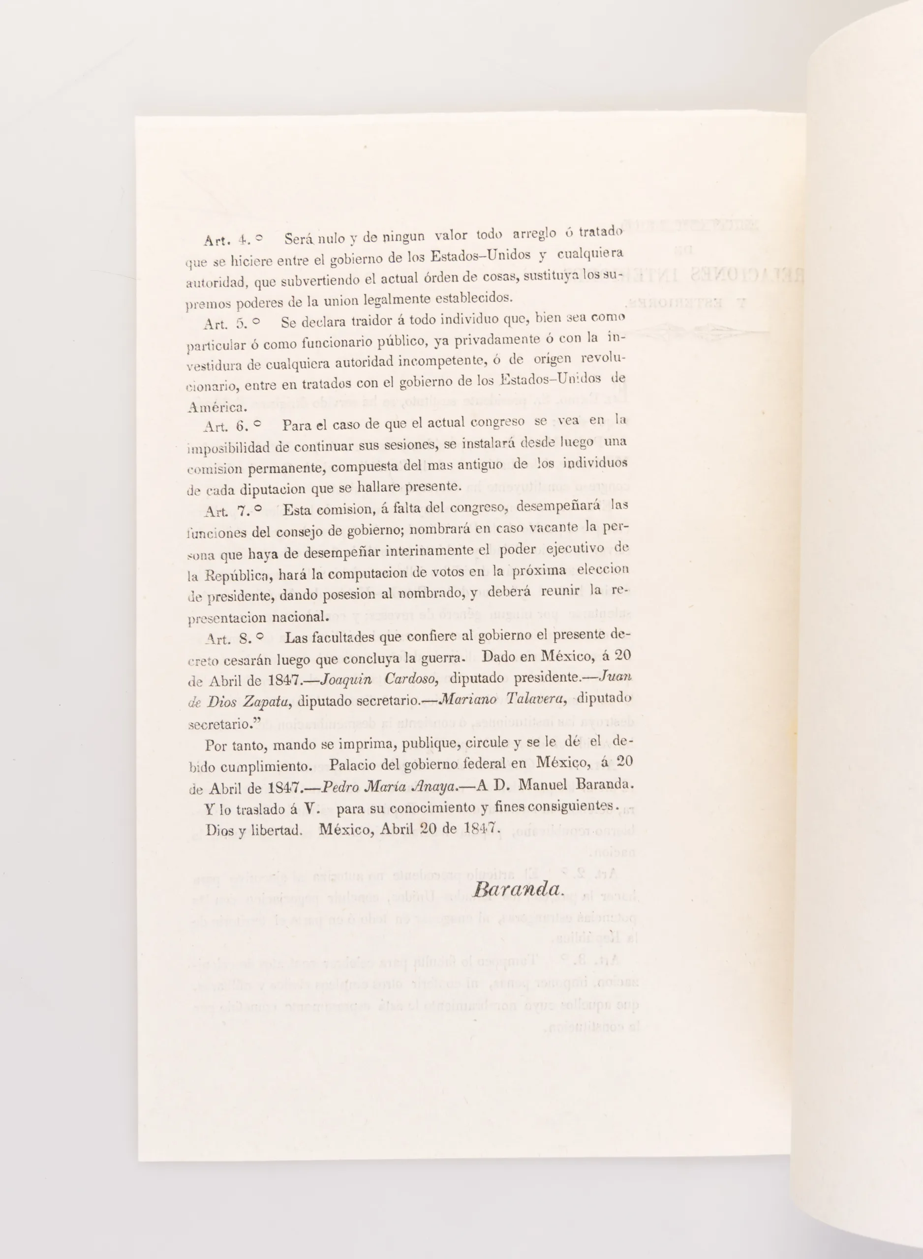 Ministerio de Relaciones Interiores y Esteriores. El Exmo. Sr. Presidente Sustituto, Se Ha Servido Dirigirme el Decreto Que Sigue: 