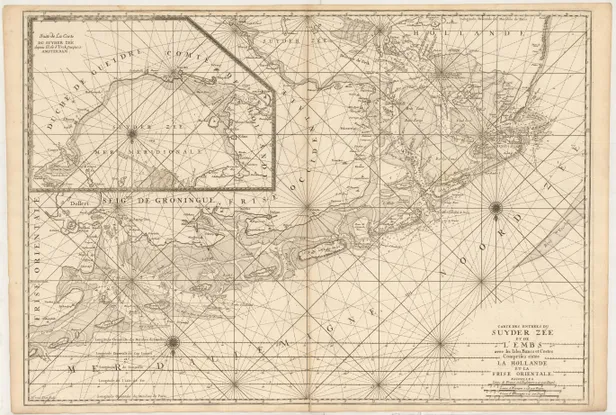 Carte des Entres du Suyder Zée et de l'Embs avec les Isles, Bancs, et Costes Comprises entre La Hollande et la Frise Orientale