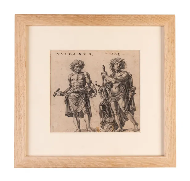 [Original pen and ink drawings] Four Olympian Gods after frescoes by Polidoro da Caravaggio.