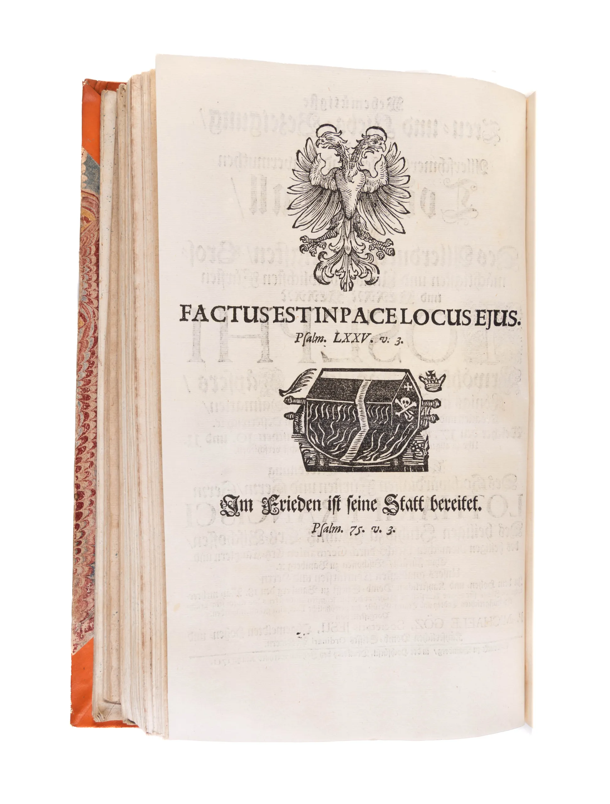 A fine Sammelband of 47 funeral orations, mostly of high ranking members of the clergy in Southern Germany, Emperors and local secular rulers.   
Würzburg etc., from 1694.