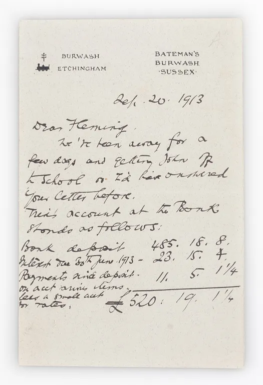 Autograph Letter Signed (“Rudyard Kipling”) to Jack Fleming (husband of Kipling’s sister, Alice (“Trix”)) about Kipling's sister Trix, and also mentioning his son, John.