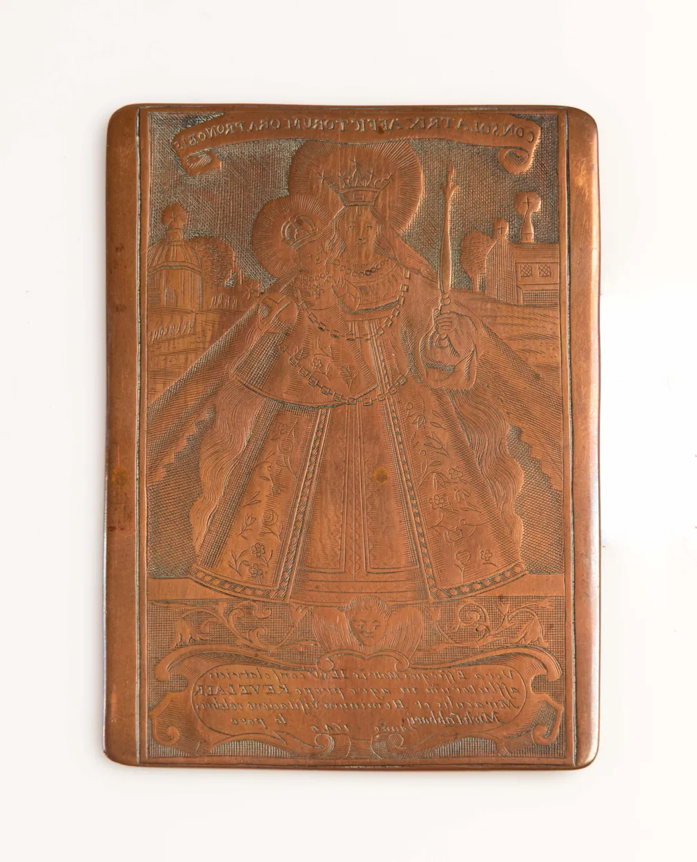 Engraved copper plate for a devotional image of Our Lady of Consolation, venerated at Kevalaer.