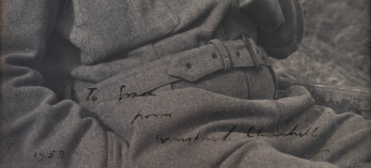 Inscribed photographic portrait of Winston Churchill by Hans Wild.