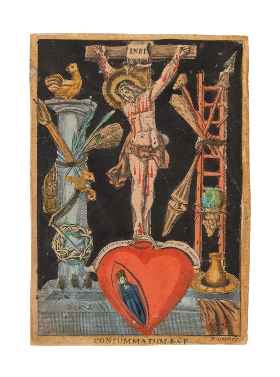 Consummatum Est. Hand-coloured devotional engraving.