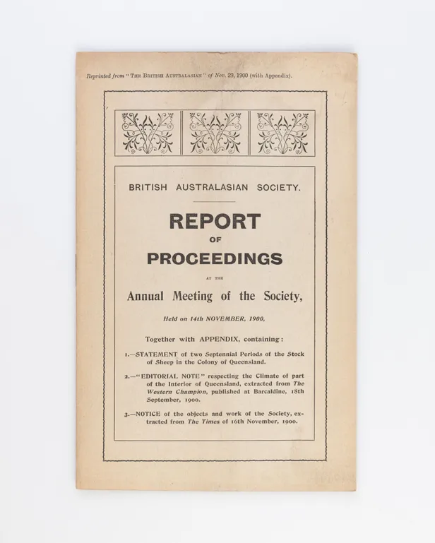 Report of Poceedings at the Annual Meeting of the Society held on 14th November, 1900 ...