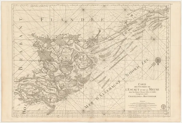 Carte des Entrées de l'Escaut et de la Meuse avec les Bancs Passes Isles et Costes comprises entre Gravelines et Rotterdam