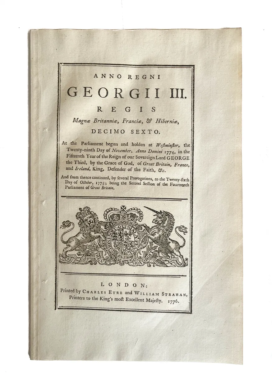 An Act to prohibit all Trade and Intercourse with the Colonies of New Hampshire, Massachuset's Bay, Rhode Island, Connecticut, New York, New Jersey, Pennsylvania, the Three Lower Counties on Delaware, Maryland, Virginia, North Carolina, South Carolina and