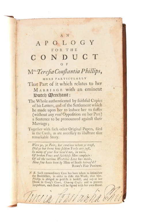 An apology for the conduct of Mrs. Teresia Constantia Phillips