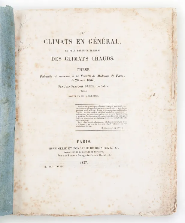 Des Climats en General, et plus particulierement des climats chauds...