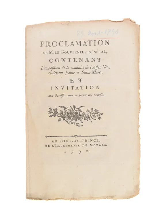 Proclamation de M. Le Gouverneur General ...