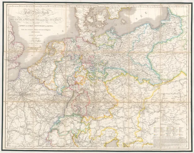 Post-Reise-Karte durch Deutschland und die angraenzenden Staaten zwischen London und Lublin, Koppenhagen und Mantua, nach den neuesten Karten und zuverla¨ssigsten Hu¨lfsmitteln