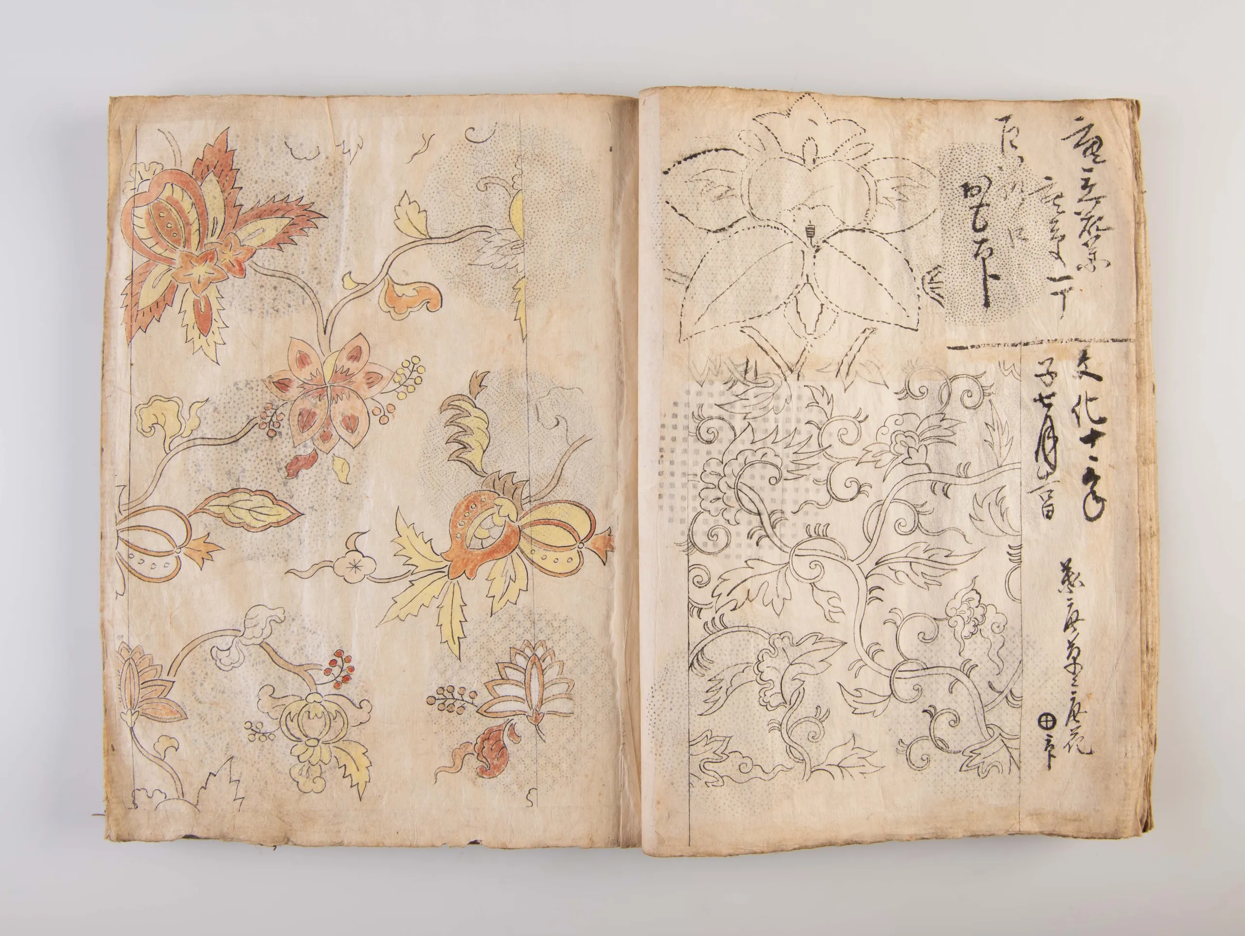 A collection of three weaving pattern scrapbooks, including Orimono kodai zu [Album of antique woven textile designs]