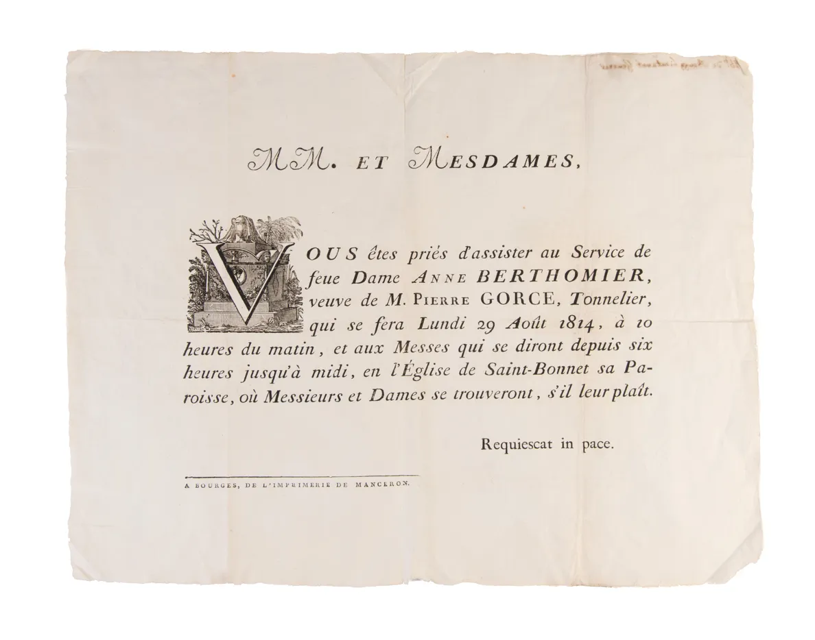 Collection of twelve placards mortuaires (death notices).