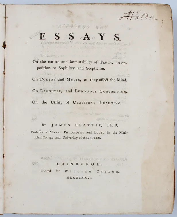 Essays. On the nature and immutability or truth, in opposition to sophistry and scepticism.