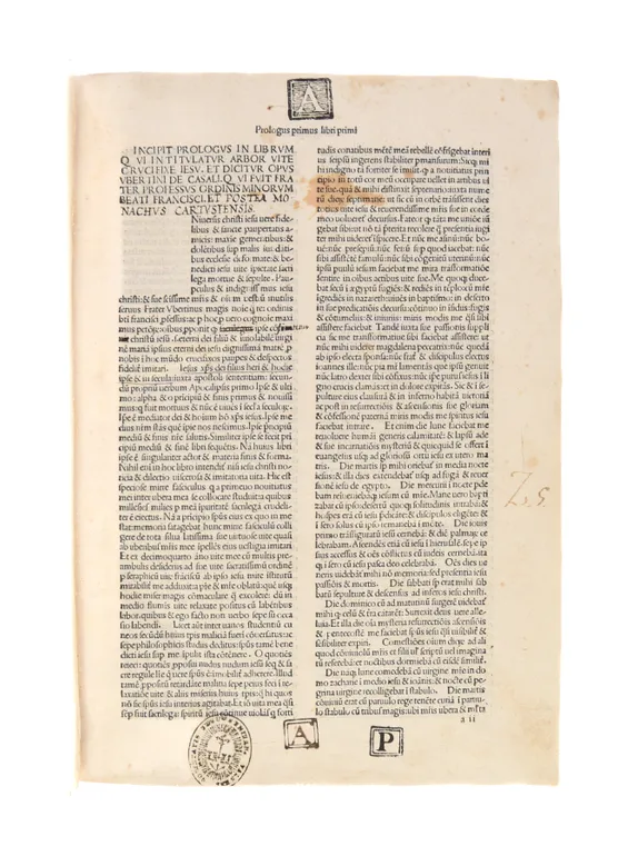 Arbor vitae crucifixae Jesu Christi. 
Venice, Andreas de Bonetis, 12 March 1485