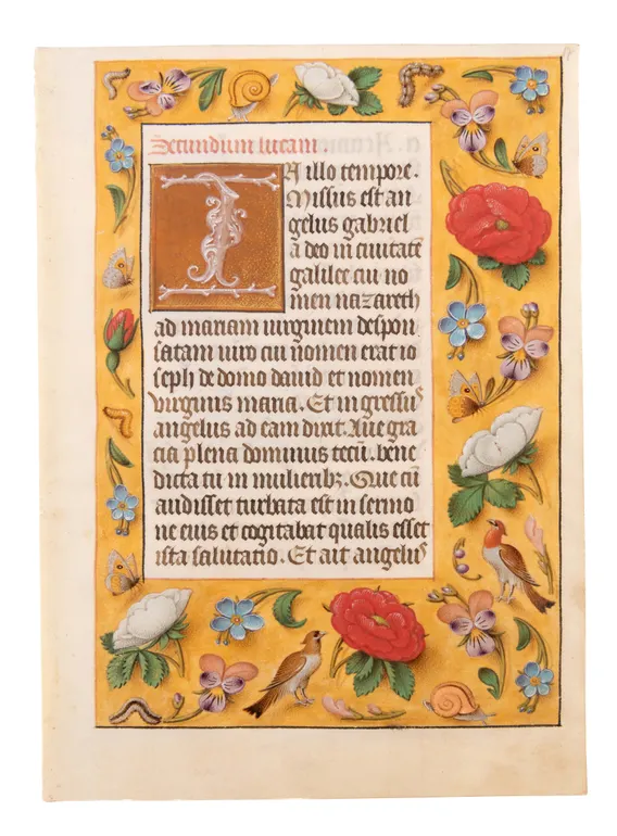 Leaf with scatter borders from a Book of Hours, Use of Rome.