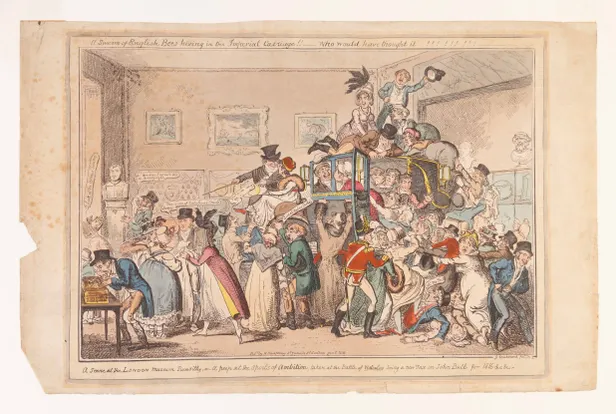 A scene at the London Museum Piccadilly, - or - a peep at the spoils of ambition, taken at the Battle of Waterloo - being a new Tax on John Bull for 1816 &c &c.