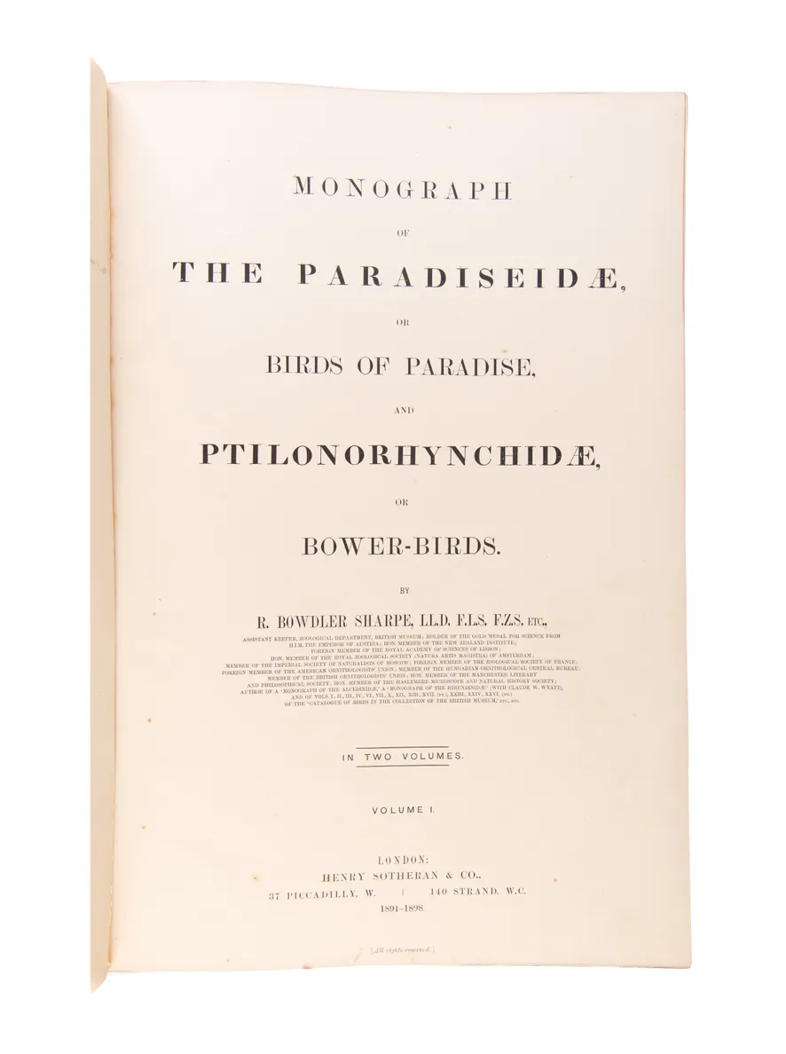 Monograph of the Paradiseidae, or Birds of Paradise, and Ptilonorhynchidae, and Bower-Birds