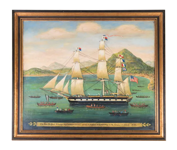 New Bedford Whaling Ship 'Ocean Crest' taking on supplies at Kealakekua in Sandwich Islands 1842.