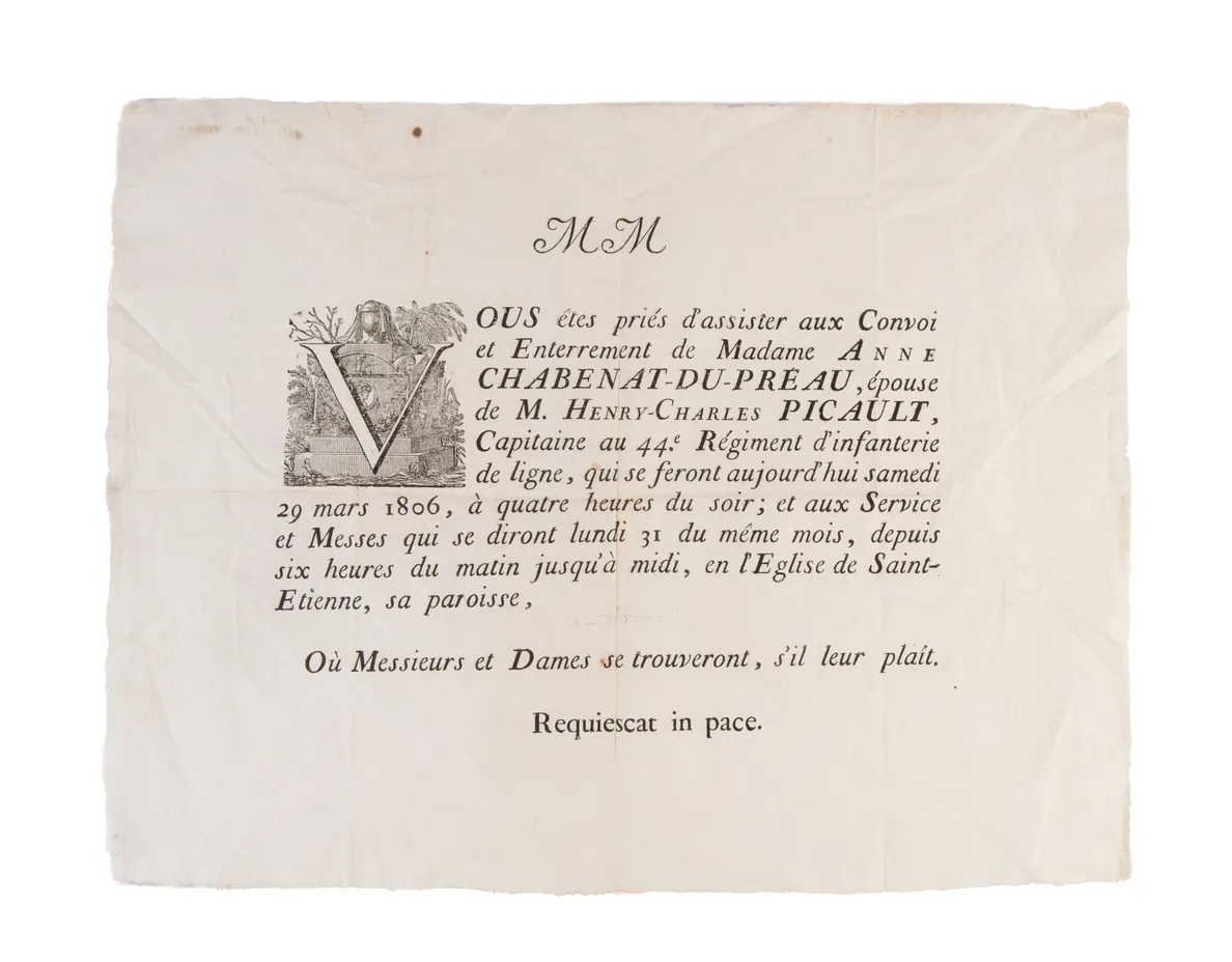 Collection of twelve placards mortuaires (death notices).